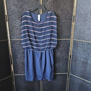 Love Notes Navy Blue Striped Blouson Dress